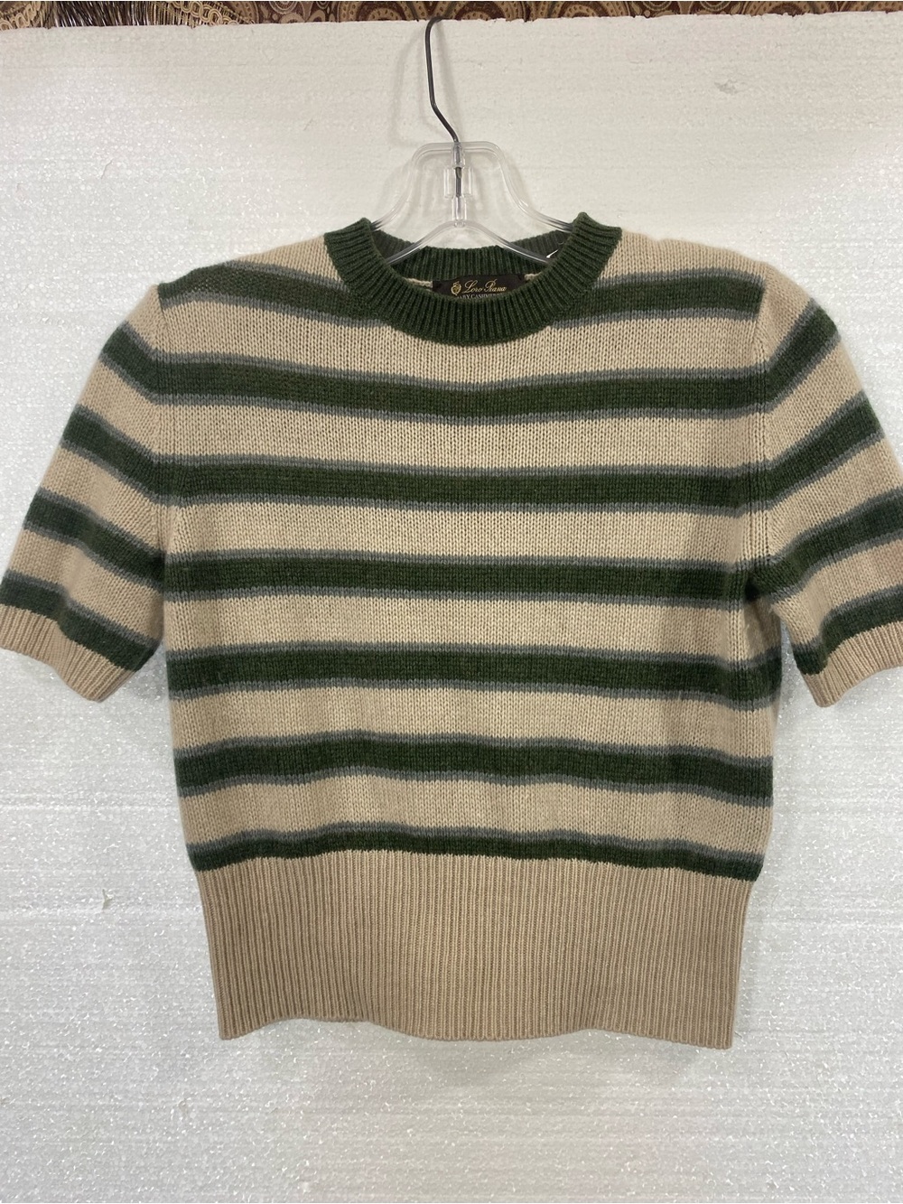 $2295 LORO PIANA BABY CASHMERE STRIPED CREW NECKLINE CROPPED SWEATER 38